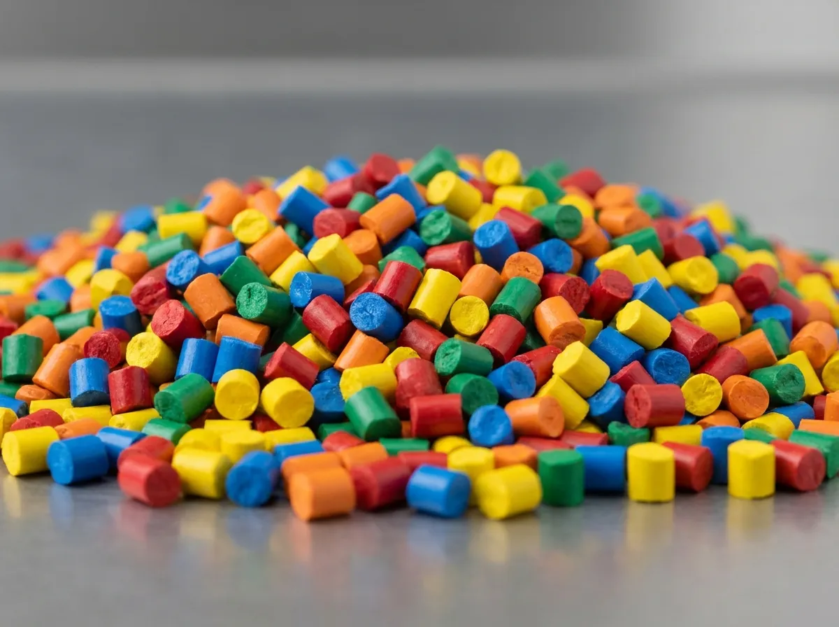 Colored compounded plastic pellets from Plastivo twin screw extruder