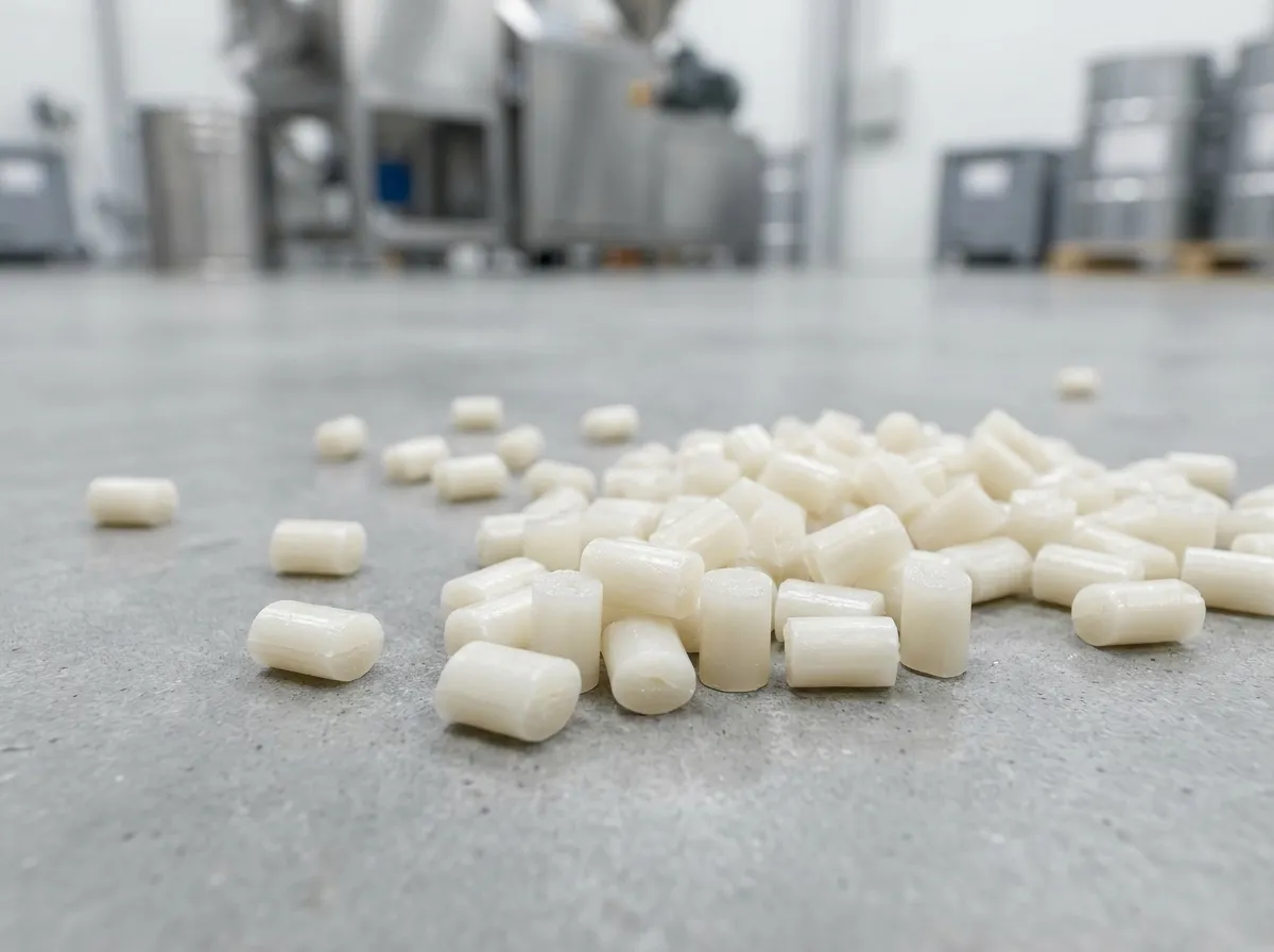 Cylindrical strand-cut plastic pellets from Plastivo strand pelletizer machine